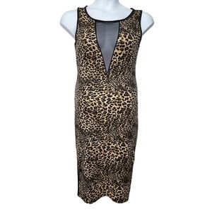 Joyce Leslie Leopard Dress M Mesh V-Neck Bodycon Y2K Sleeveless Sexy Baddie Edgy